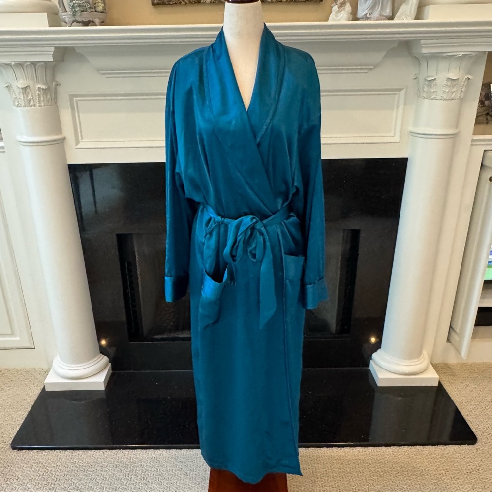 Victoria’s Secret Vintage Gold Label Teal Satin Robe | One Size